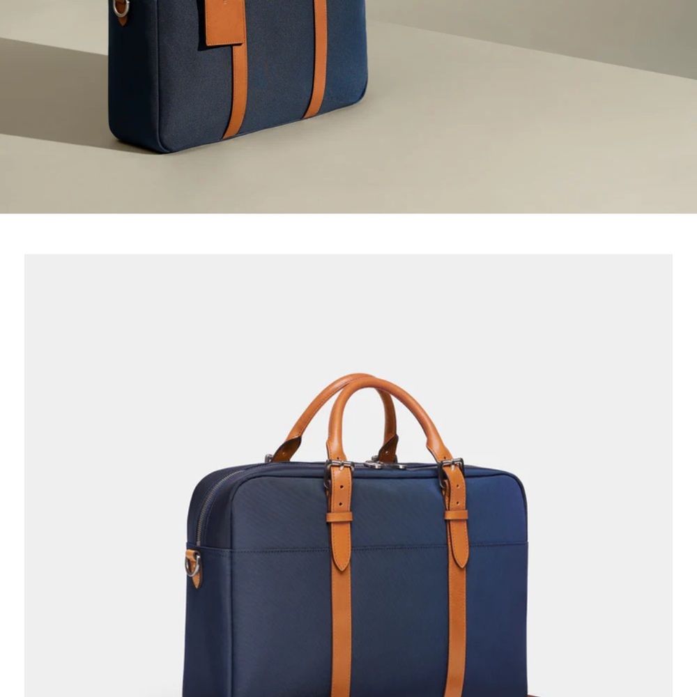 Stuart Lau Elegant Men's Navy and Tan Briefcase